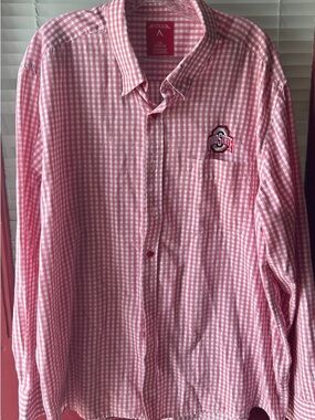 Antigua Men’s Gingham Button-Down Shirt with Ohio State Patch